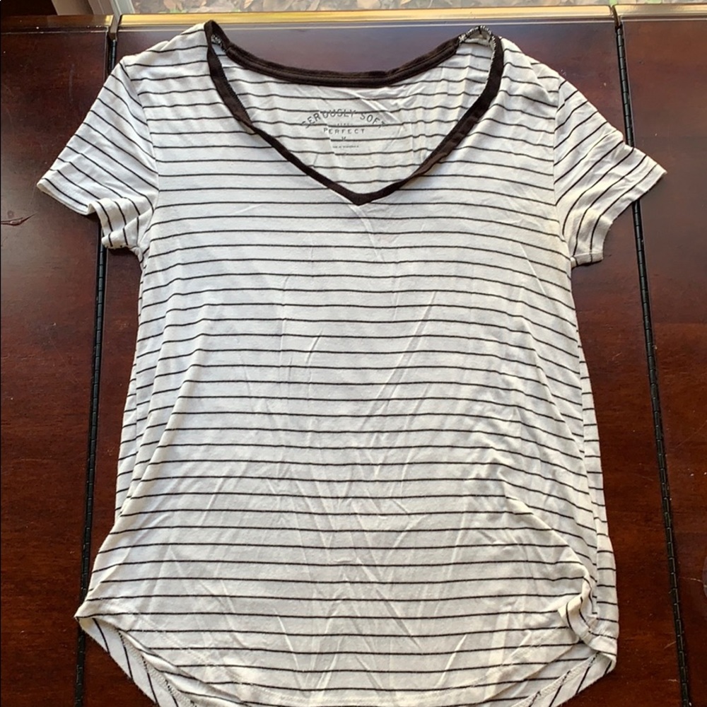 Aeropostale Soft White and Black Striped Tee